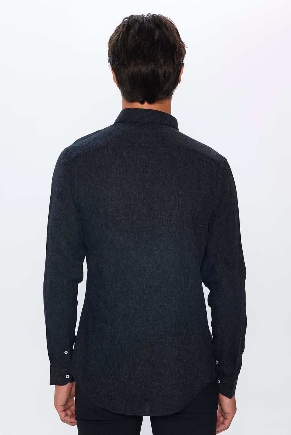 Slim Fit Uzun Kollu Düğmeli Yaka Kışlık Yün Viskon Düz Gömlek