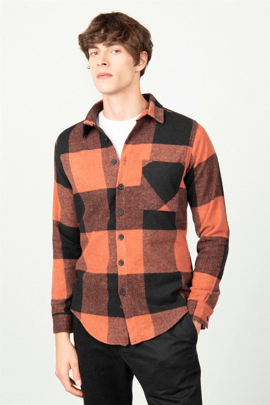 Slim Fit Kareli Tek Cepli Oduncu Erkek Gömlek