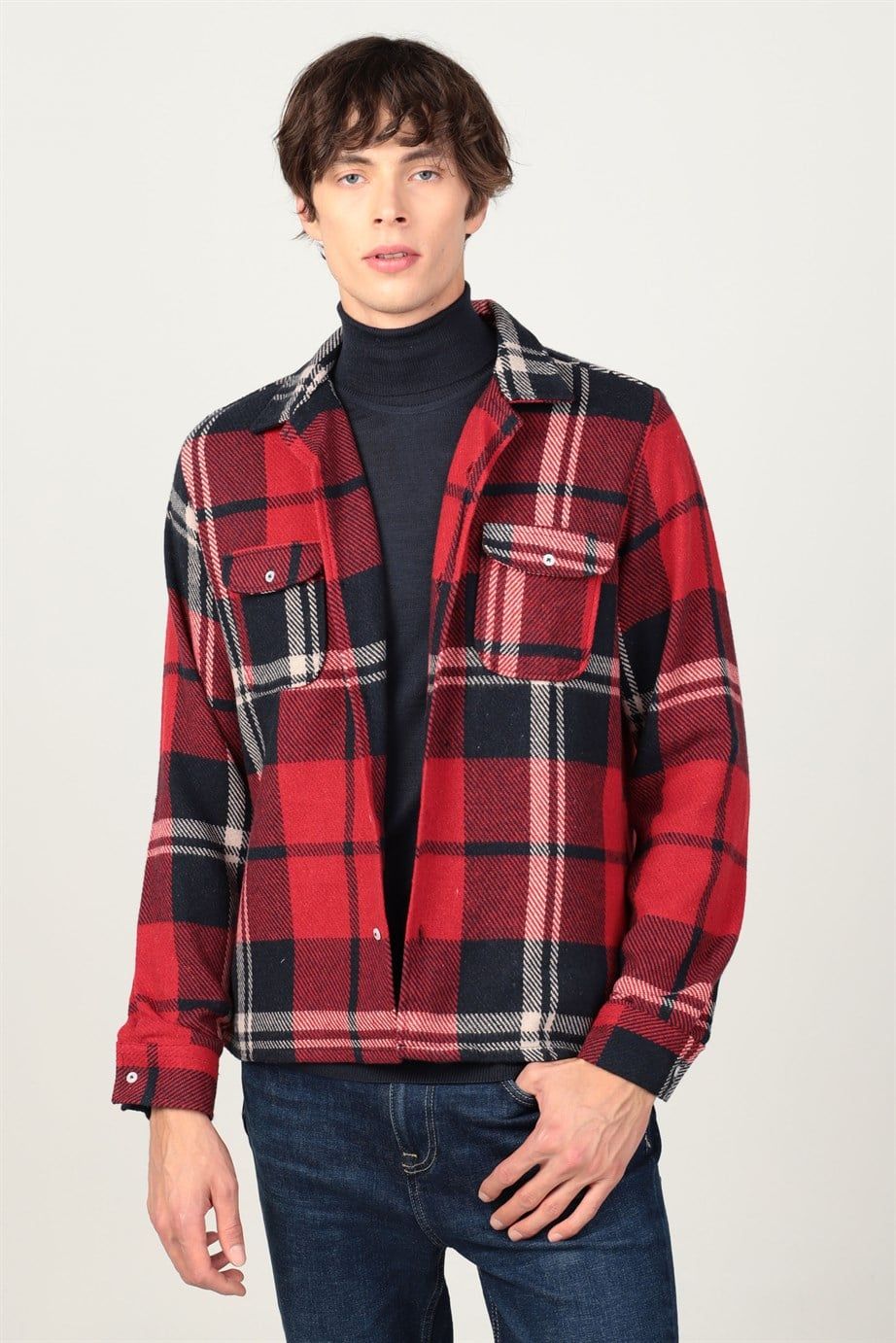 Slim Fit Oduncu Kışlık Çift Cepli Kapaklı Erkek Gömlek