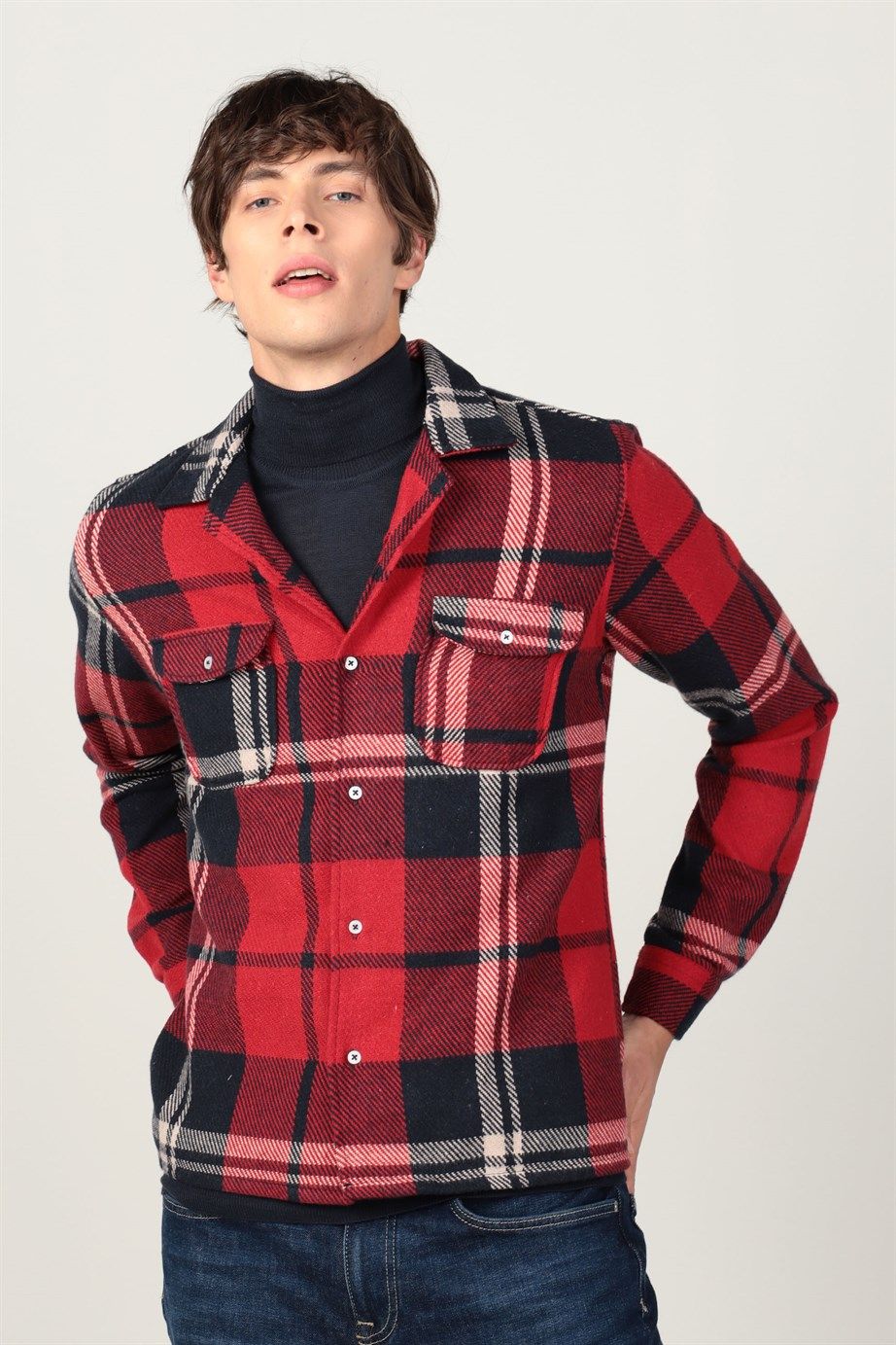 Slim Fit Oduncu Kışlık Çift Cepli Kapaklı Erkek Gömlek