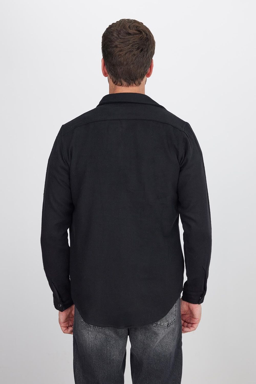 Slim Fit Uzun Kollu Kışlık Oduncu Çift Cep Kapaklı Düz Unisex Siyah Gömlek