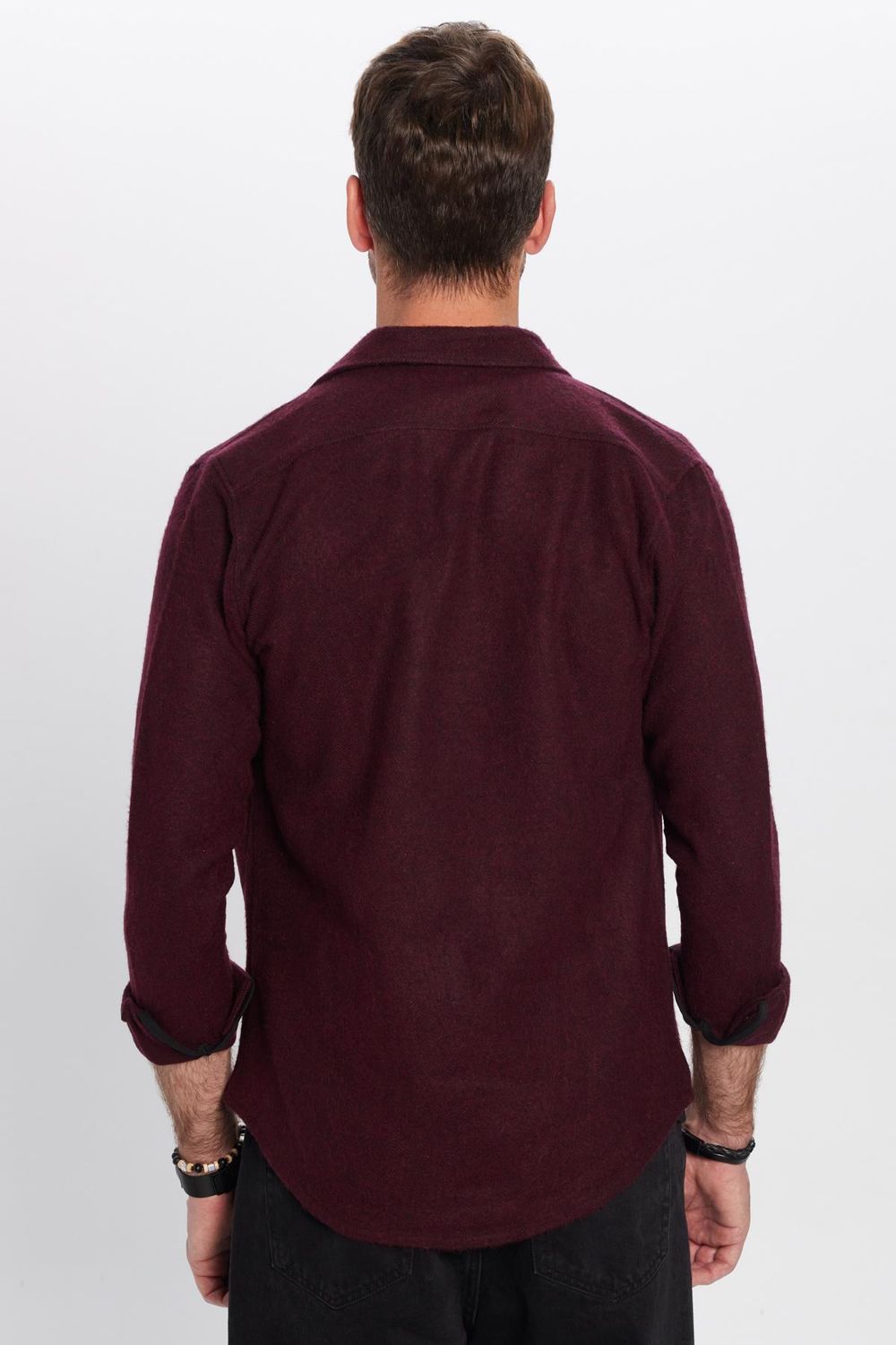 Erkek Slim Fit Dar Kesim Oduncu Çift Cepli Kapaklı Düz Bordo Kışlık Gömlek