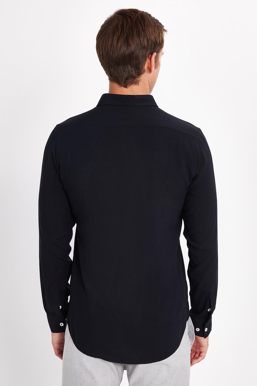 Slim Fit Uzun Kollu Dar Kesim Dökümlü Viskon Şık Erkek Siyah Gömlek