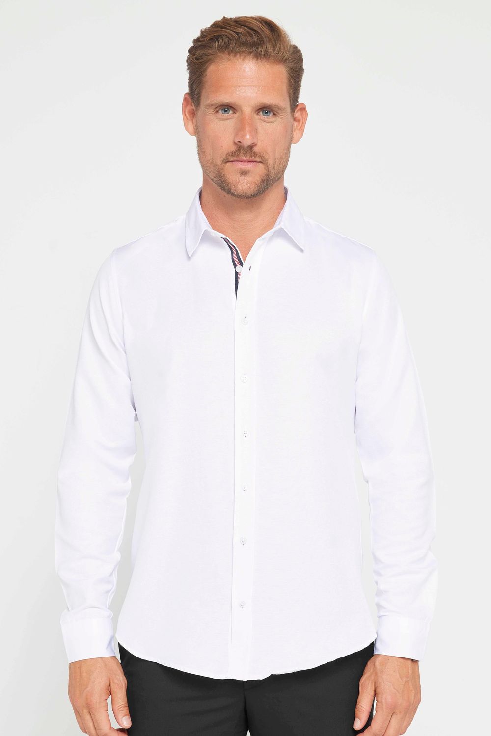 Slim Fit Uzun Kollu Oxford Doku Biyeli Erkek Beyaz Gömlek