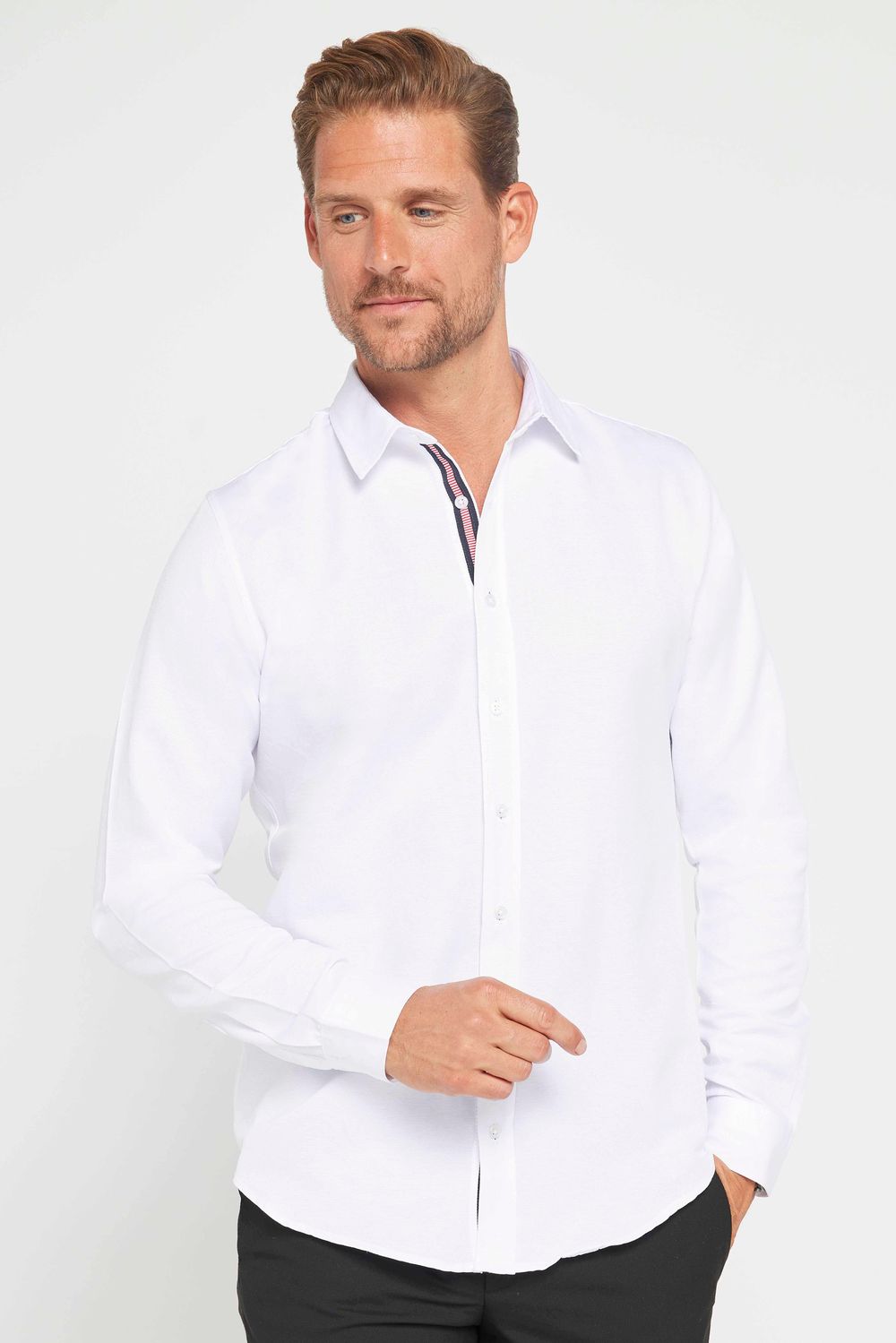 Slim Fit Uzun Kollu Oxford Doku Biyeli Erkek Beyaz Gömlek
