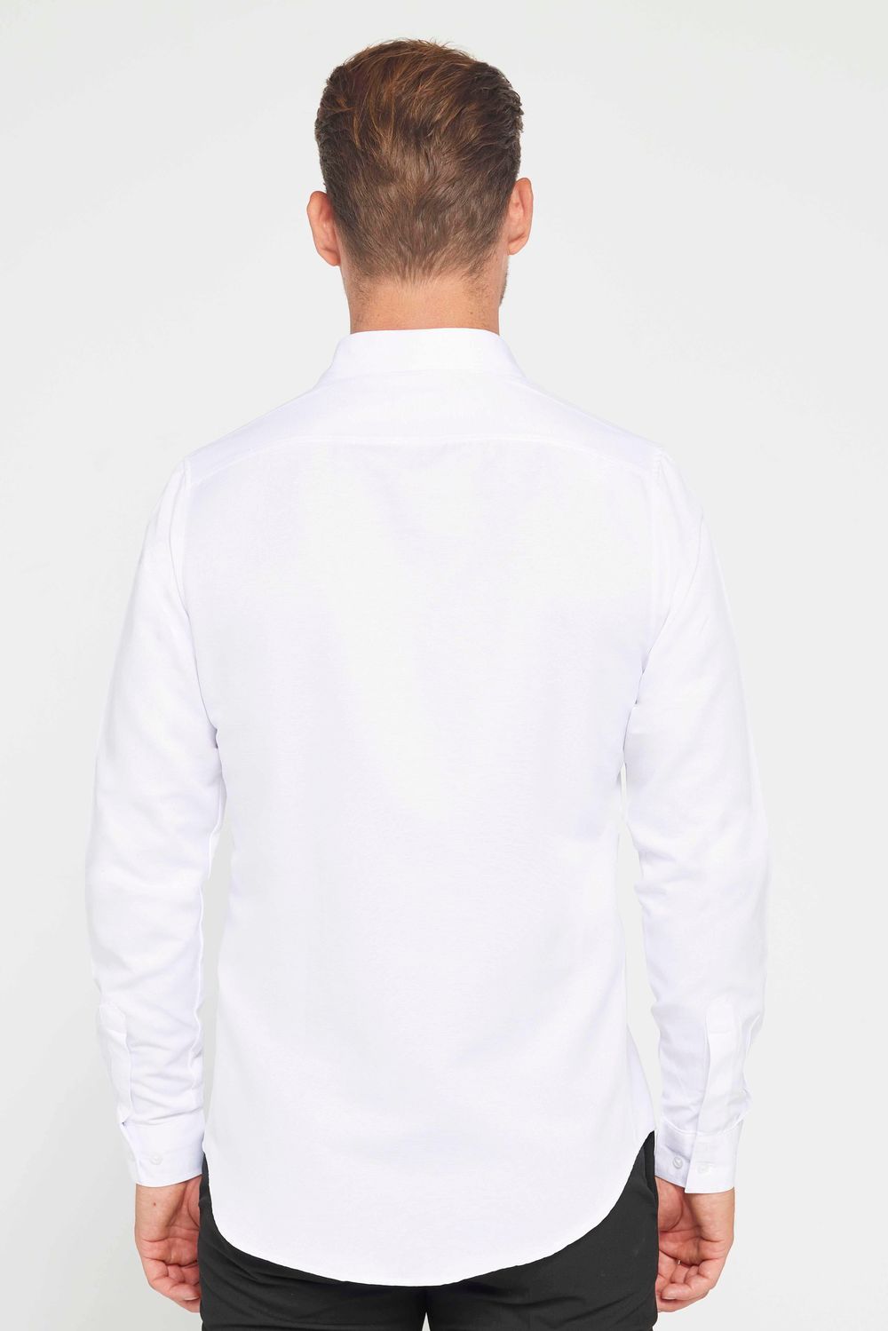 Slim Fit Uzun Kollu Oxford Doku Biyeli Erkek Beyaz Gömlek