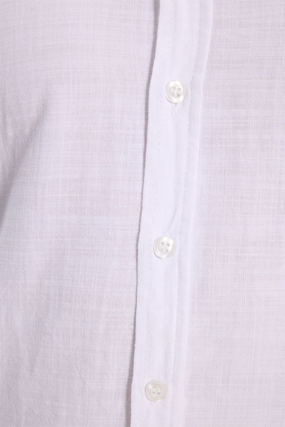 Erkek Slim Fit Dar Kesim %100 Pamuk Keten Doku Düğmeli Yaka Beyaz Gömlek