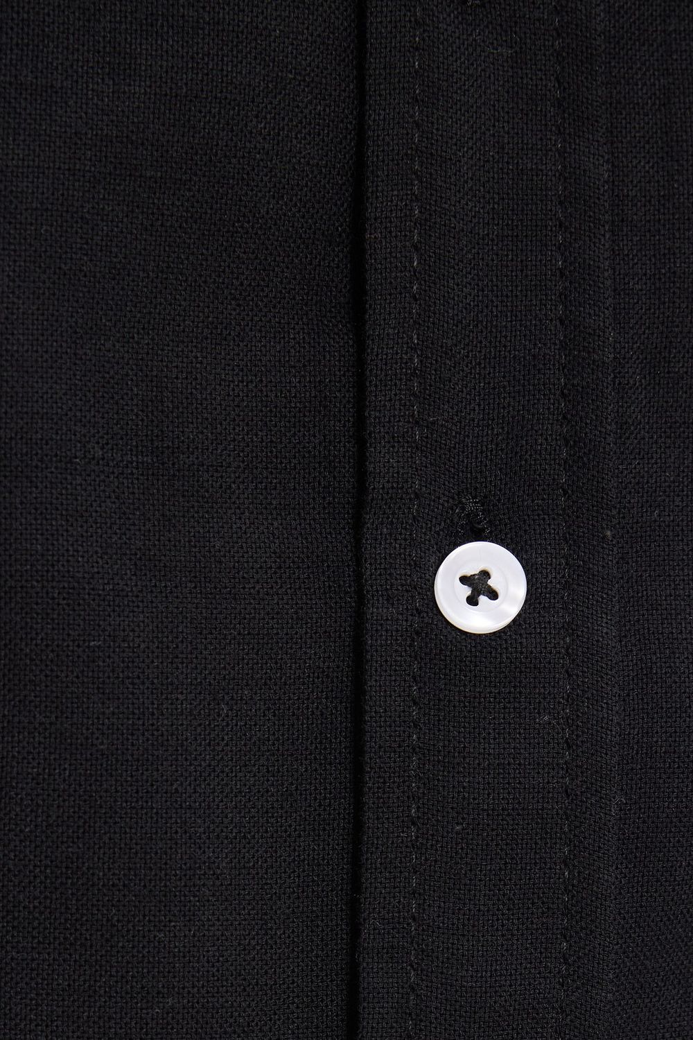 Erkek Slim Fit Dar Kesim %100 Pamuk Keten Doku Düğmeli Yaka Siyah Gömlek