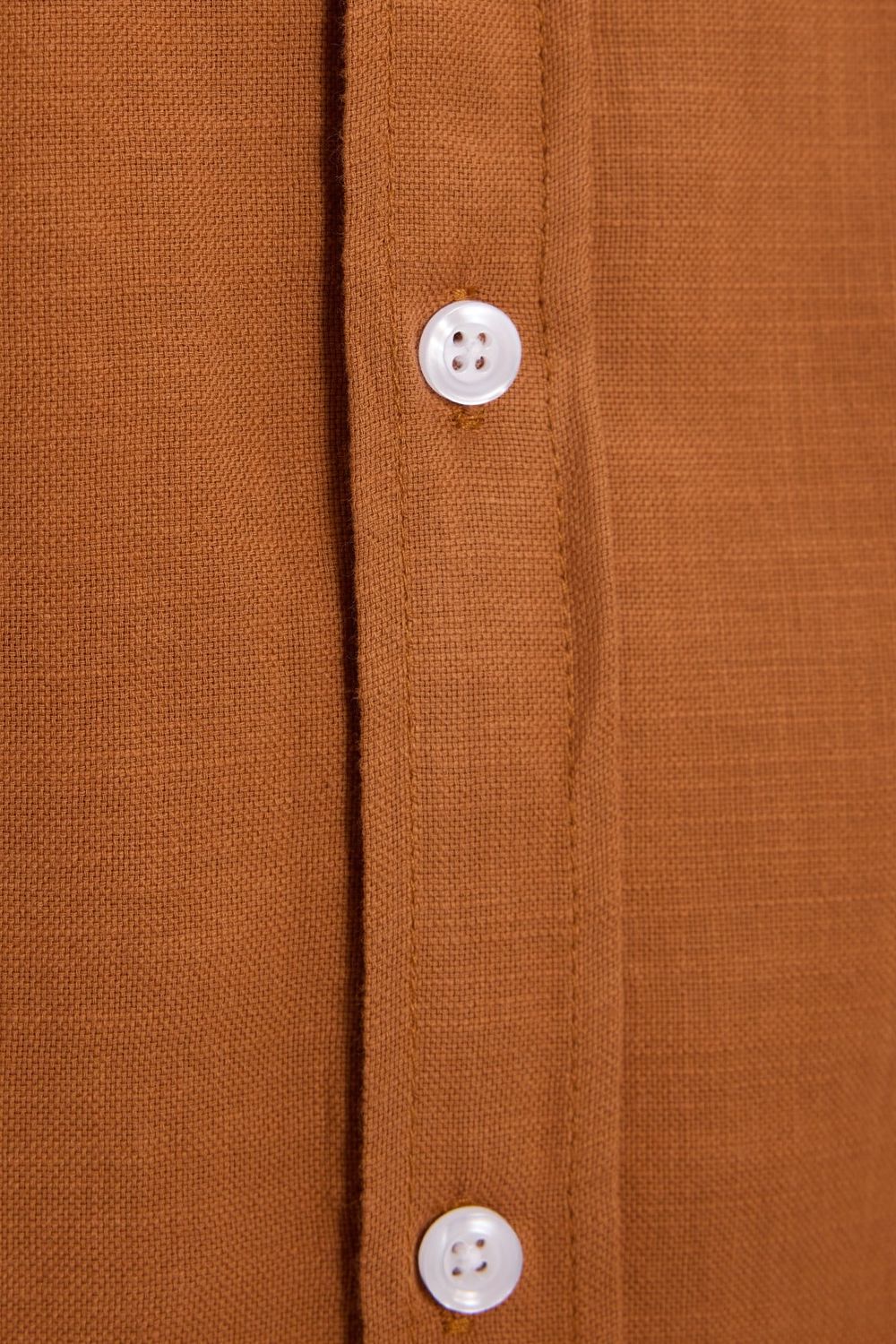 Erkek Slim Fit Dar Kesim %100 Pamuk Keten Doku Düğmeli Yaka Kiremit Renk Gömlek