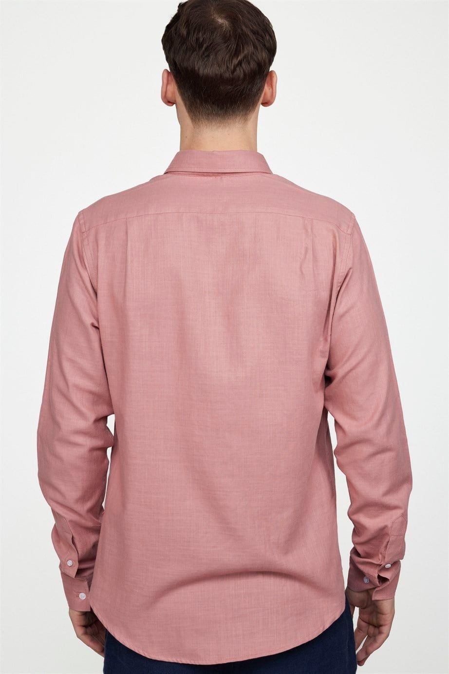 Slim Fit Uzun Kol Biyeli Yaka Düğmeli Keten Erkek Gömlek