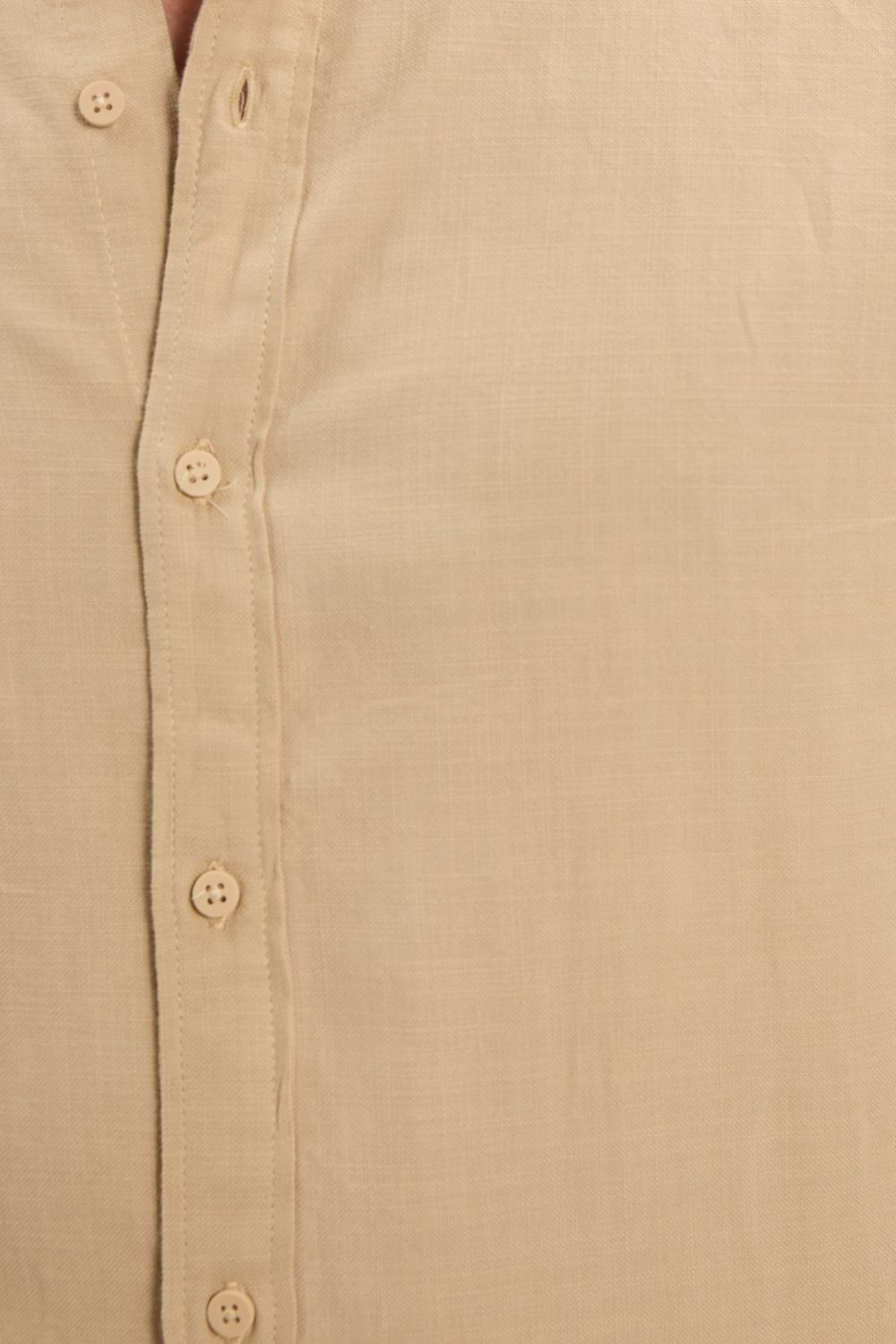 Erkek Slim Fit Dar Kesim Uzun Kollu %100 Pamuk Keten Doku Hakim Yaka Bej Gömlek