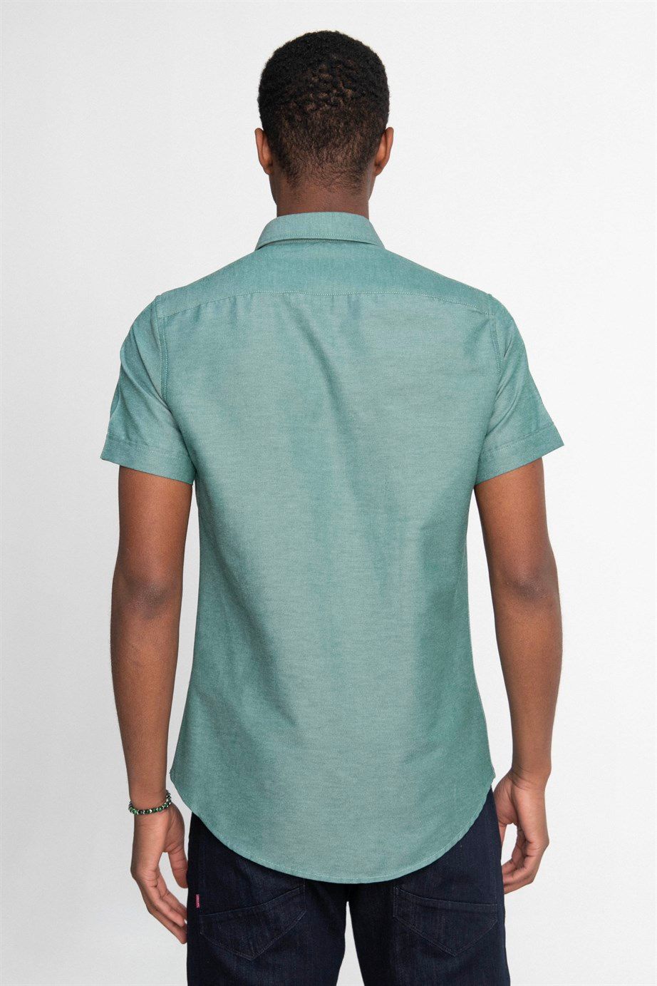 Slim Fit Kısa Kol Düğmeli Yaka Poplin Oxford Erkek Gömlek