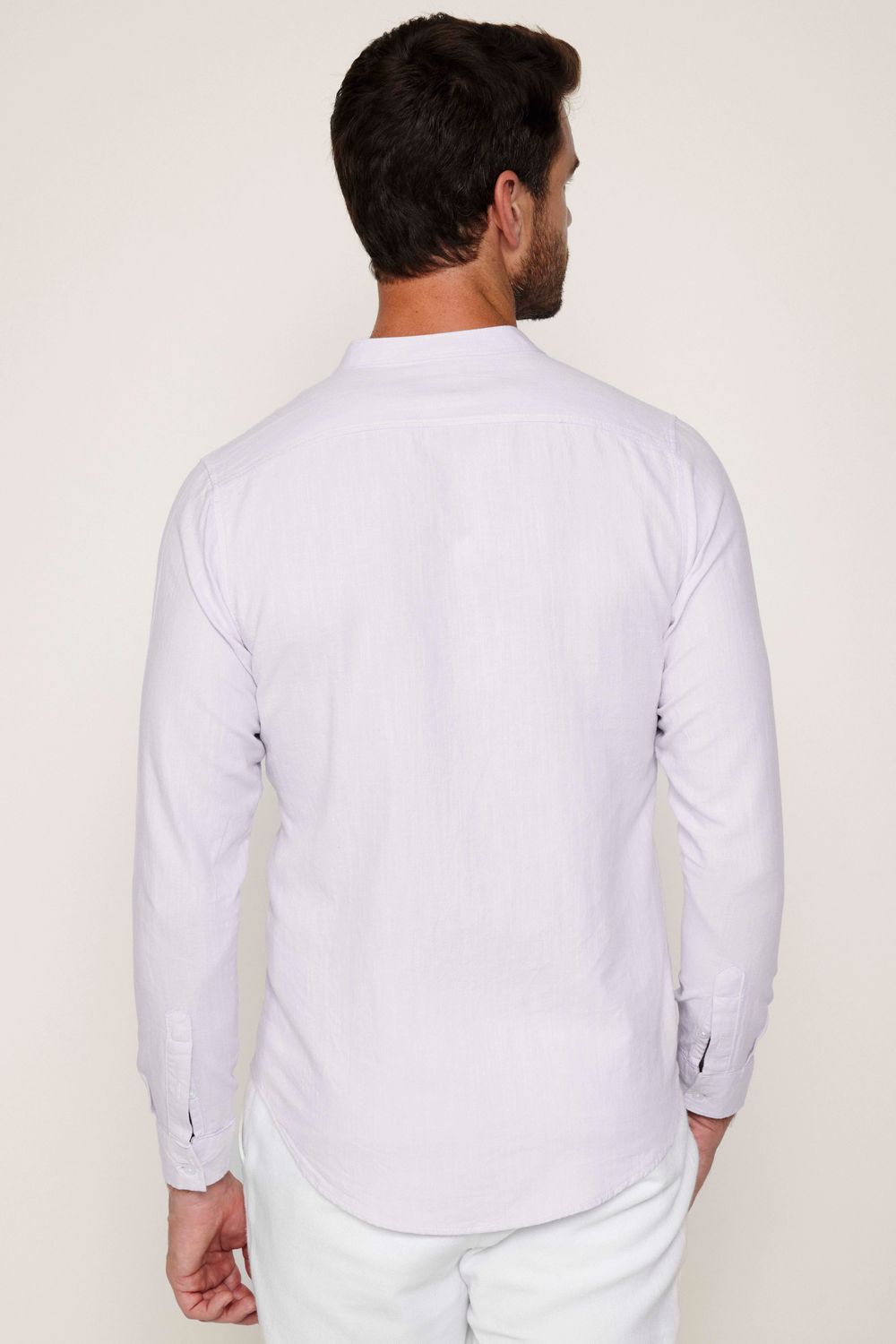 Slim Fit Hakim Yaka Pamuklu Keten Taş Rengi Erkek Gömlek