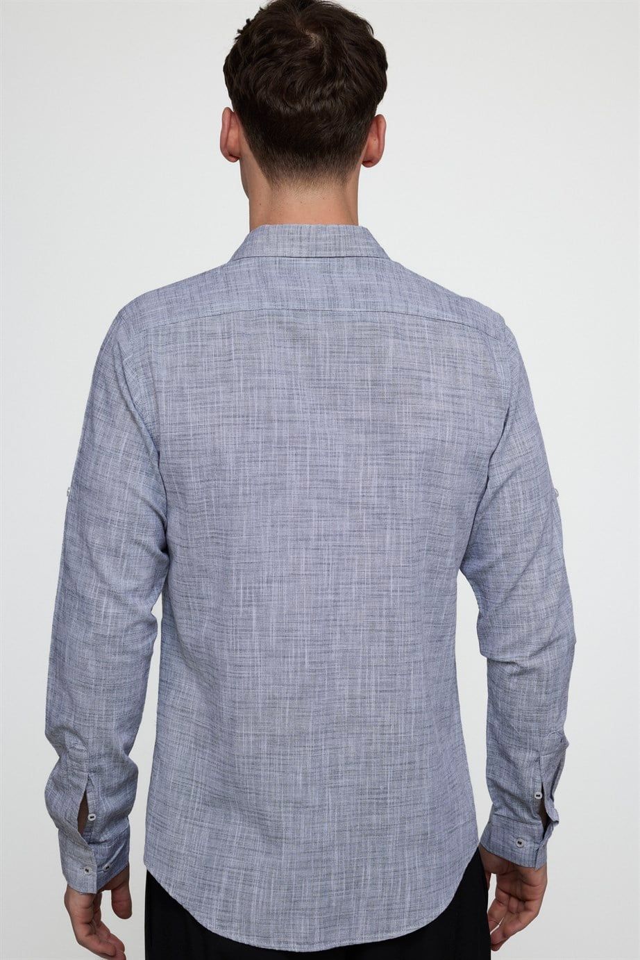 Slim Fit Uzun Kol Apoletli Keten Düz Erkek Gömlek