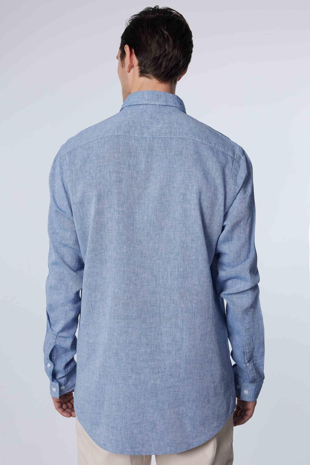 Slim Fit Uzun Kol Keten Premium Seri Düğmeli Yaka Spor Mavi Gömlek