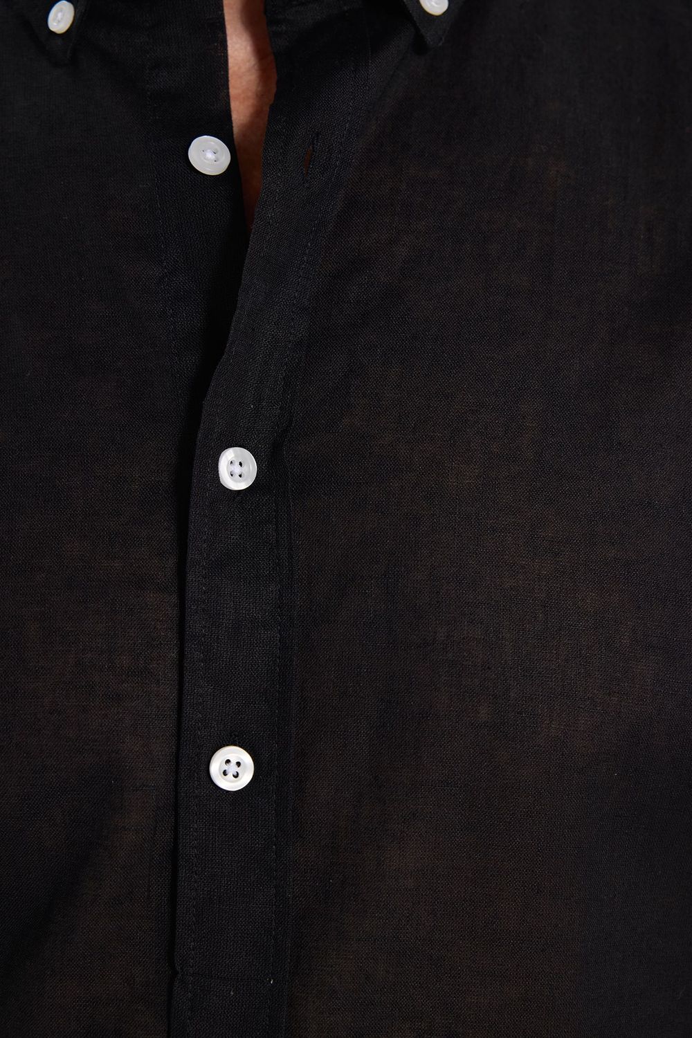 Erkek Slim Fit Dar Kesim Uzun Kollu Keten Premium Seri Düğmeli Yaka Spor Siyah Gömlek