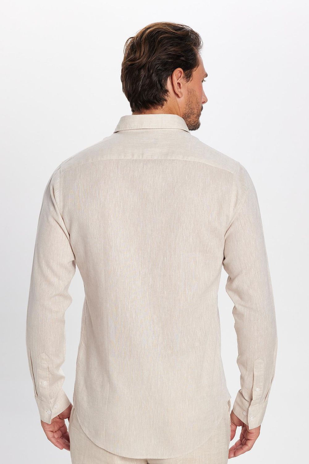 Slim Fit Dar Kesim Keten Efekt Premium Seri Düğmeli Yaka Düz Erkek Gömlek