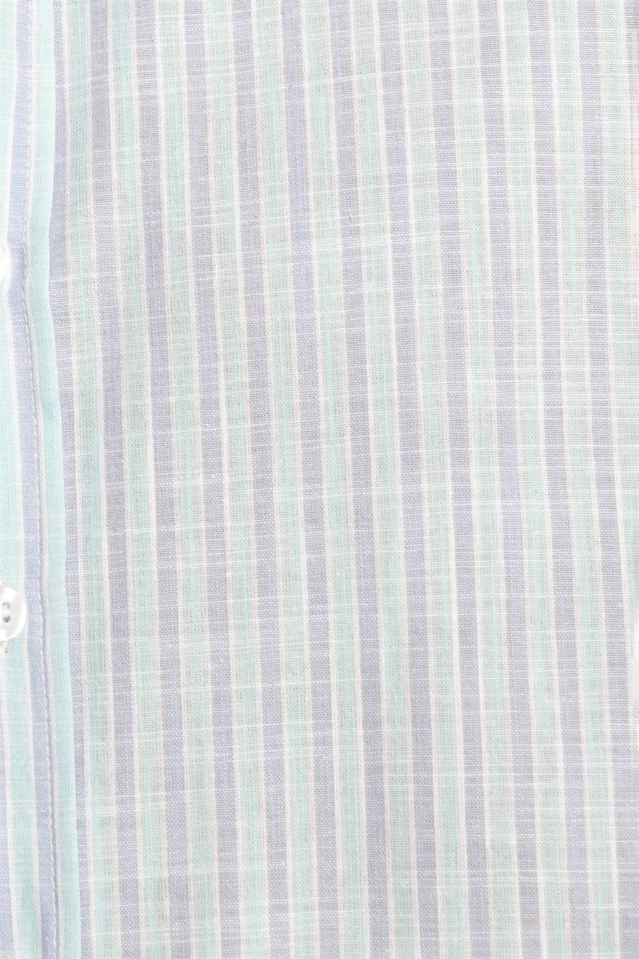 Slim Fit Uzun Kol Çizgili Keten Düğmeli Yaka Spor Erkek Gömlek