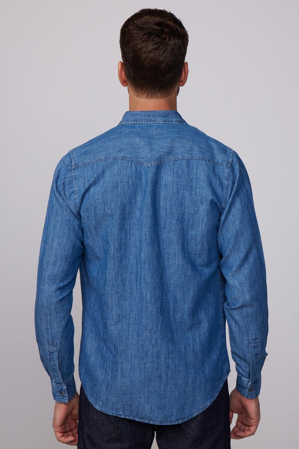 Slim Fit Dar Kesim Çift Cep Kapaklı  Pamuklu Denim Lacivert  Gömlek
