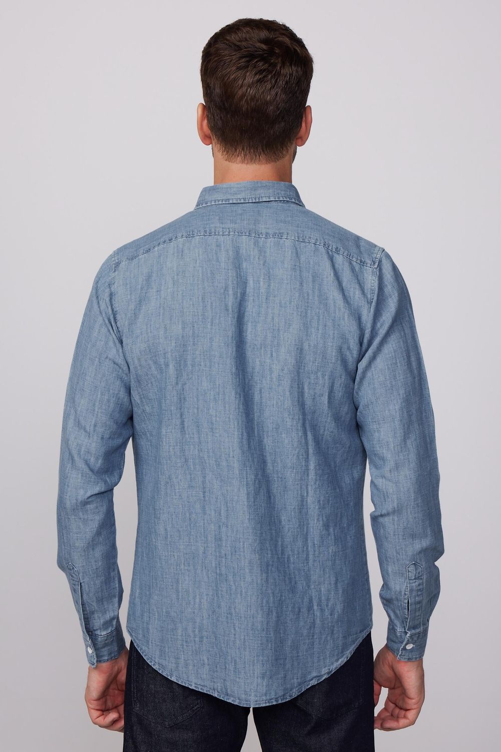 Slim Fit Dar Kesim Tek Cep Kapaklı Pamuklu Mavi Denim Kot Gömlek