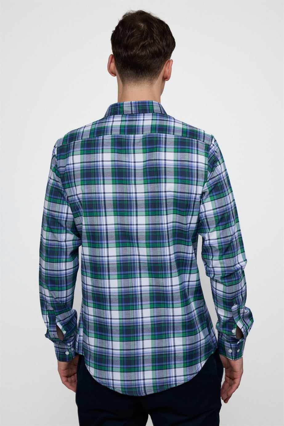 Slim Fit Uzun Kol Düğmeli Yaka Pamuklu Ekose Spor Erkek Gömlek