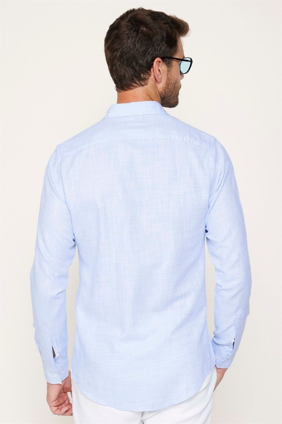 Slim Fit Pamuklu Keten Düz Yazlık Erkek Gömlek