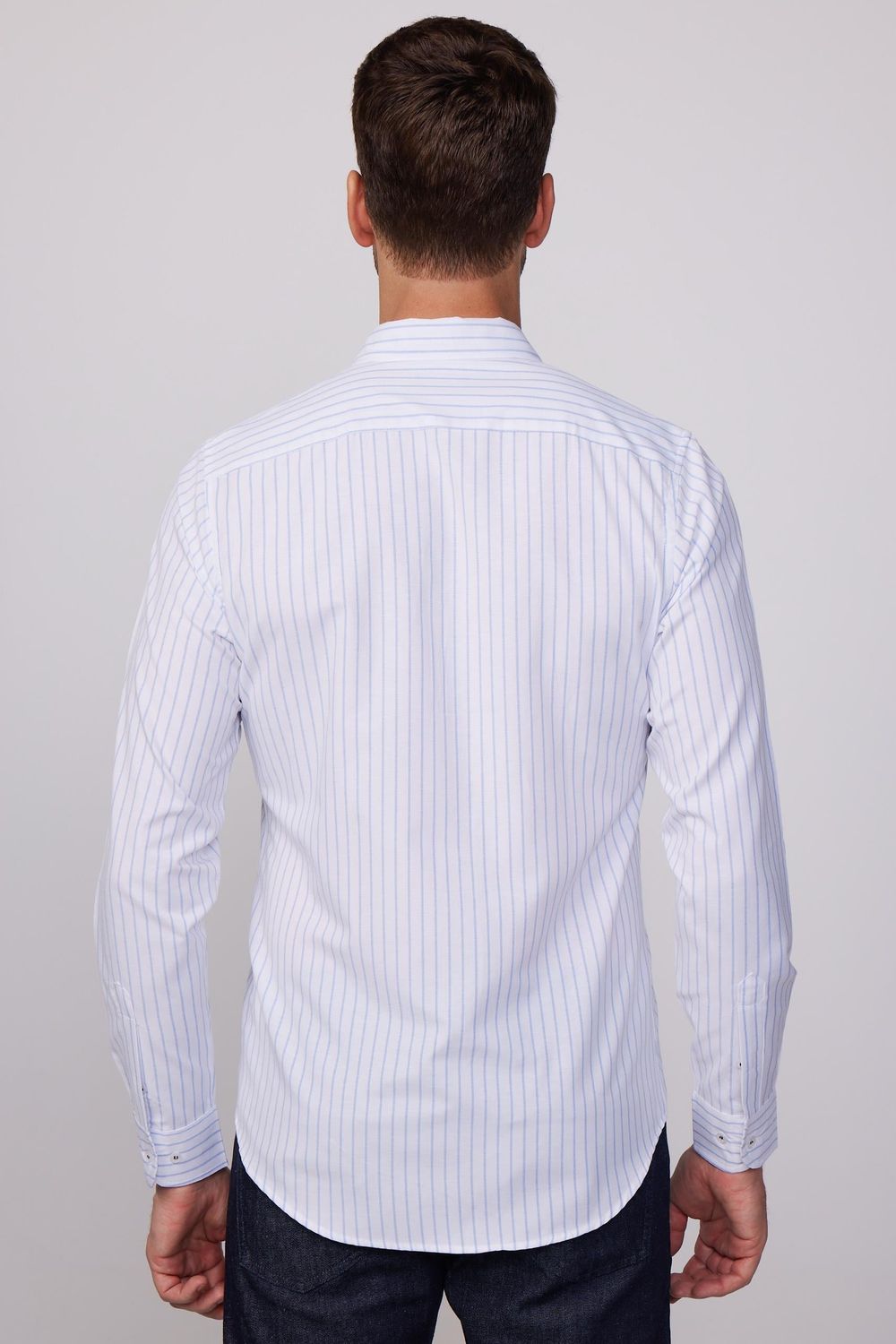 Slim Fit Uzun Kol Çizgili Yaka Düğmeli Erkek Gömlek