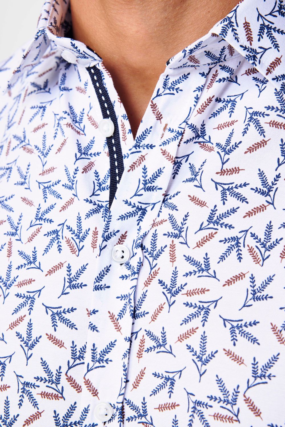 Slim Fit Dar Kesim Baskılı Oxford Doku Beyaz Erkek Gömlek