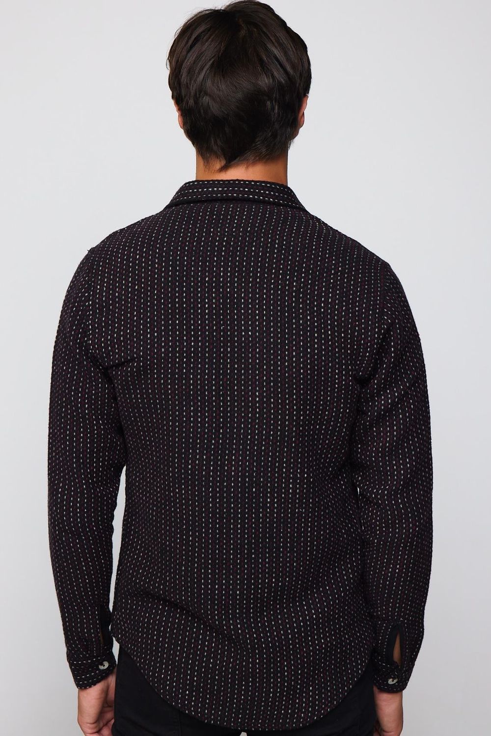 Slim Fit Çizgili Kapaklı Çift Cep Erkek Gömlek
