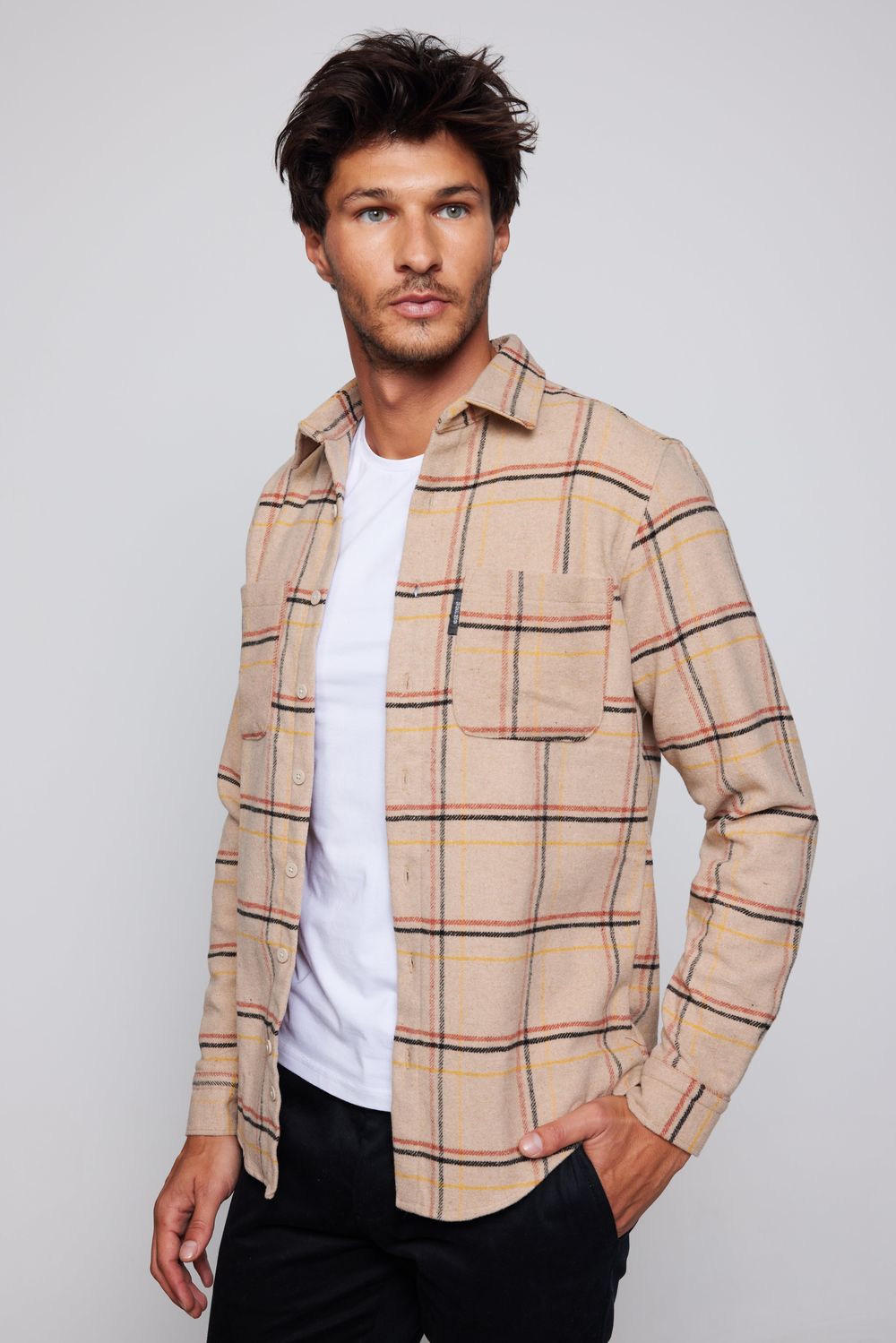 Slim Fit Dar Kesim Çift Cep Kareli Oduncu Erkek Gömlek
