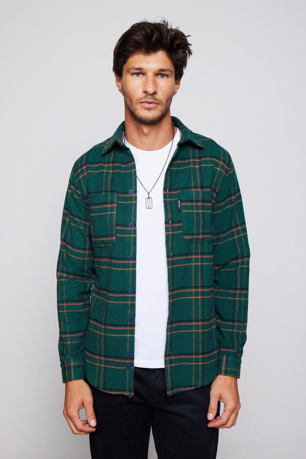 Slim Fit Dar Kesim Çift Cep Kareli Oduncu Erkek Gömlek
