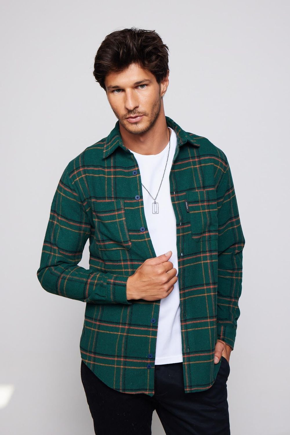 Slim Fit Dar Kesim Çift Cep Kareli Oduncu Erkek Gömlek