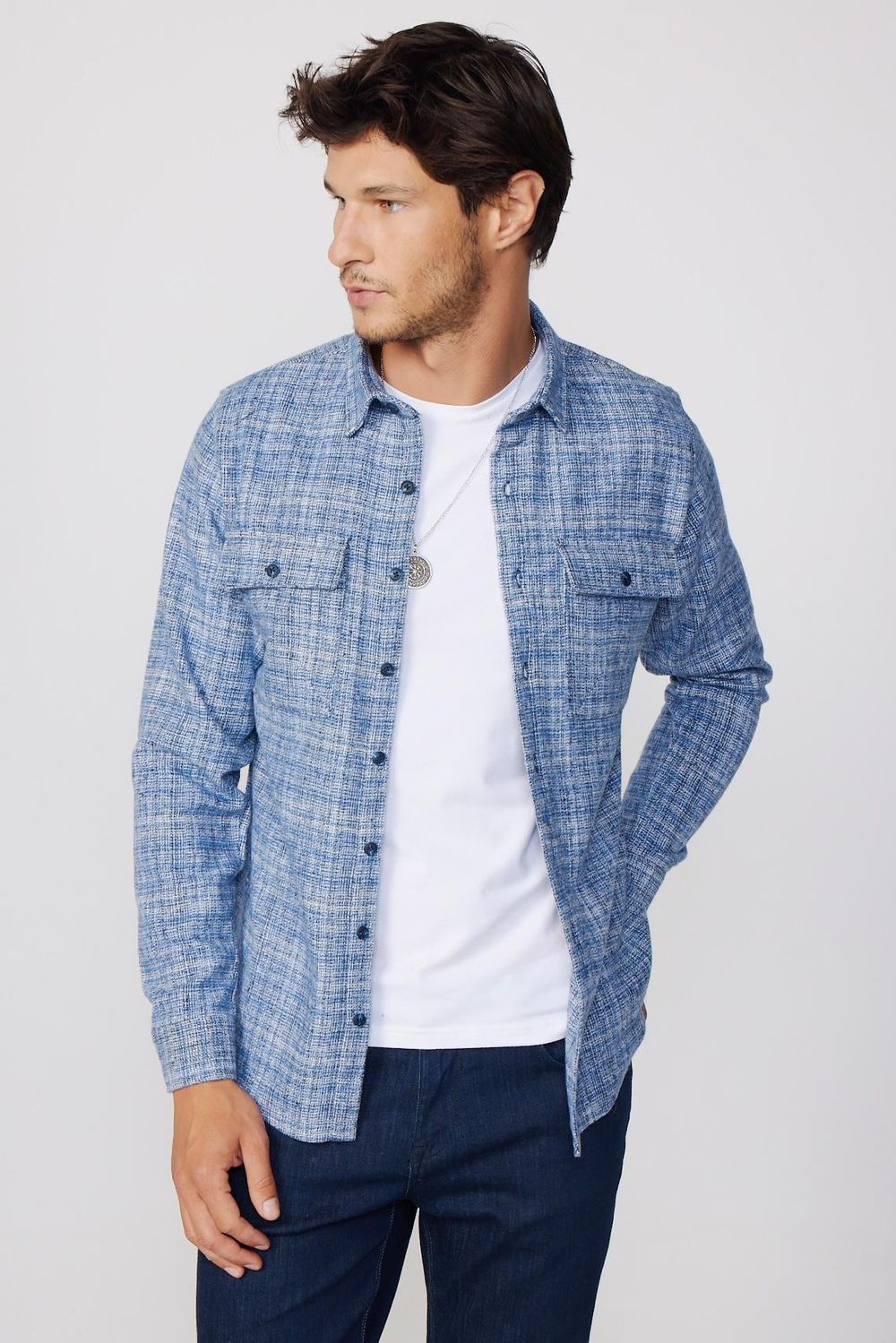 Slim Fit Dar Kesim Çift Cepli Oduncu Erkek Gömlek