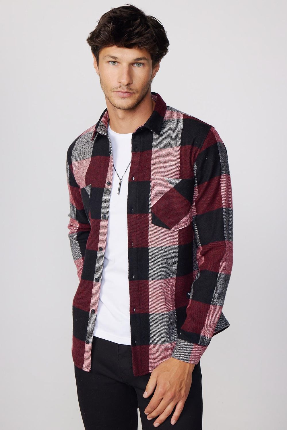 Slim Fit Kareli Çift Cepli Oduncu Erkek Gömlek