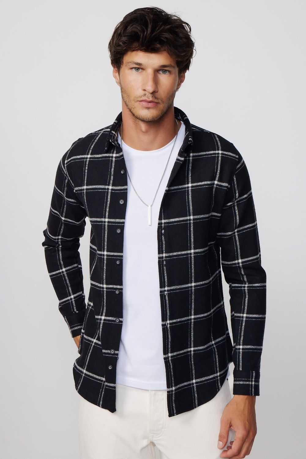 Slim Fit Dar Kesim Cepli Kareli Oduncu Erkek Gömlek