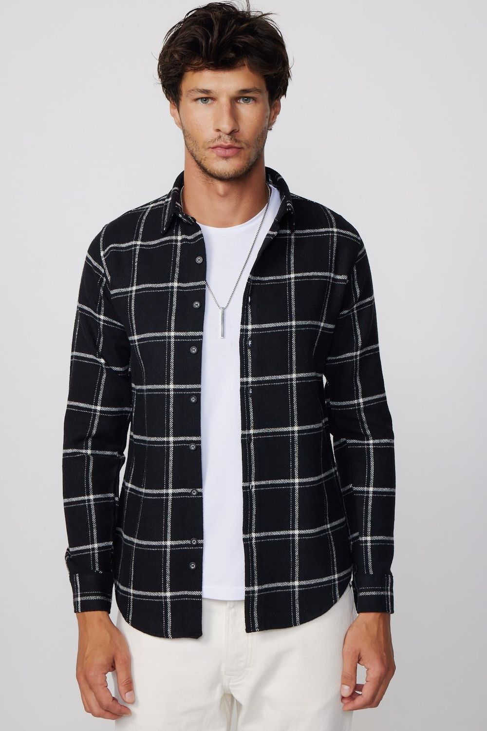 Slim Fit Dar Kesim Cepli Kareli Oduncu Erkek Gömlek