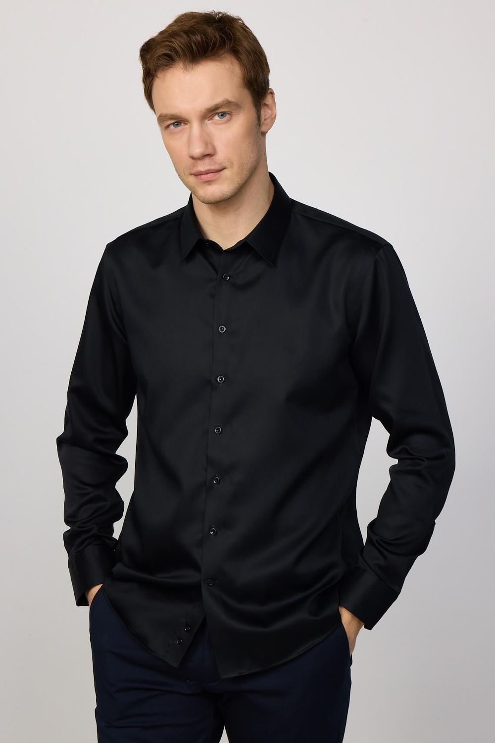 Slim Fit Non Iron Siyah Erkek Gömlek
