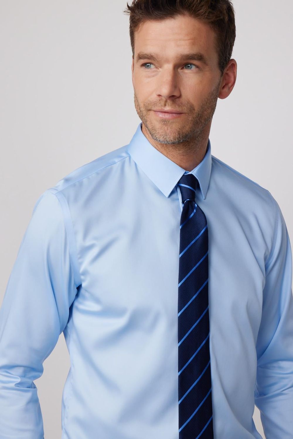 Slim Fit Non Iron Mavi Erkek Gömlek