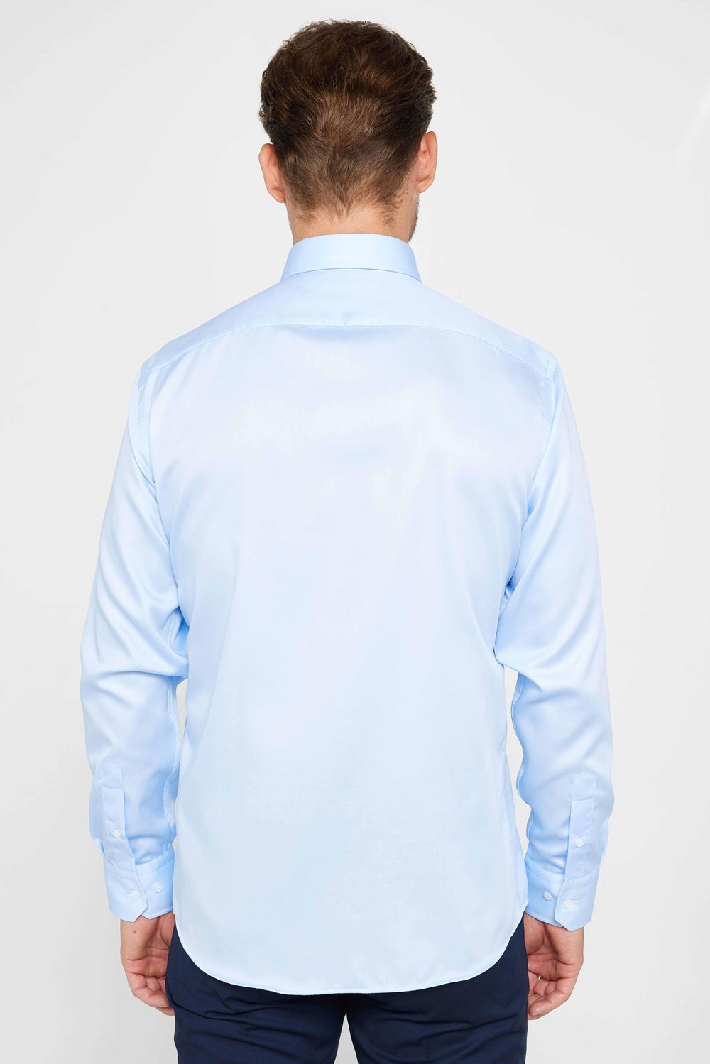 Slim Fit Uzun Kollu Non Iron Mavi Erkek Gömlek