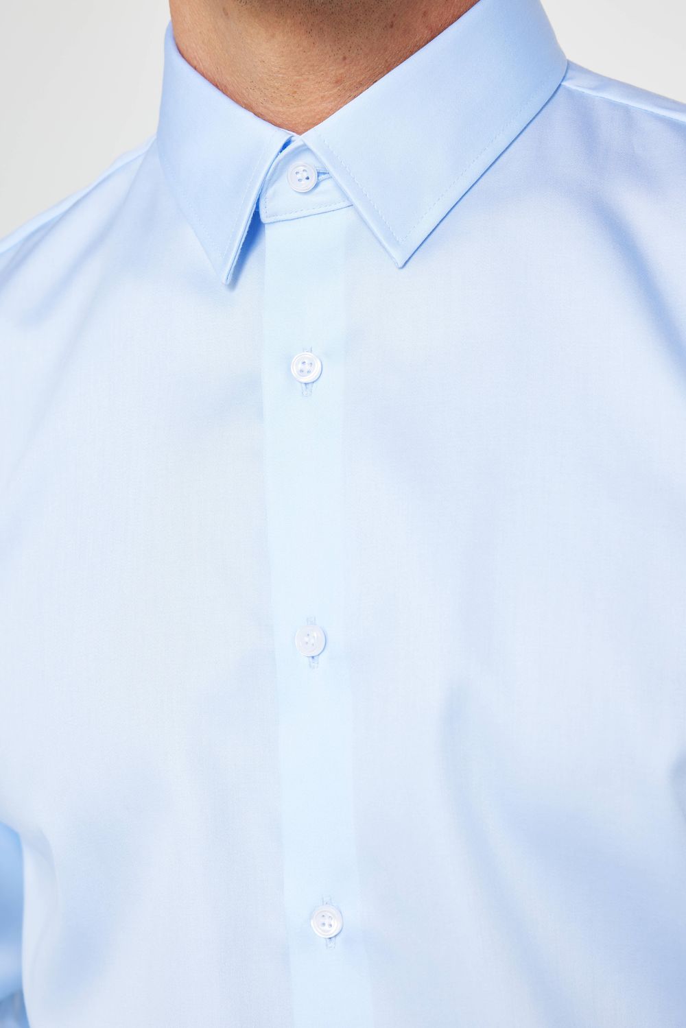 Slim Fit Uzun Kollu Non Iron Mavi Erkek Gömlek