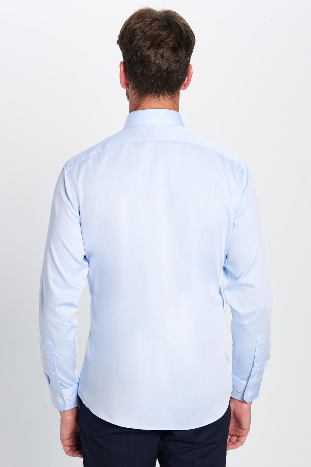 Erkek Slim Fit Dar Kesim Uzun Kollu %100 Pamuk Ütü Gerektirmez Non Iron Mavi Gömlek