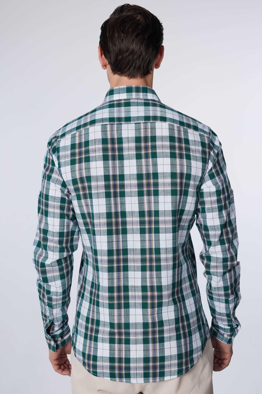 Slim Fit Dar Kalıp Kareli Keten Efekt Yazlık Erkek Gömlek