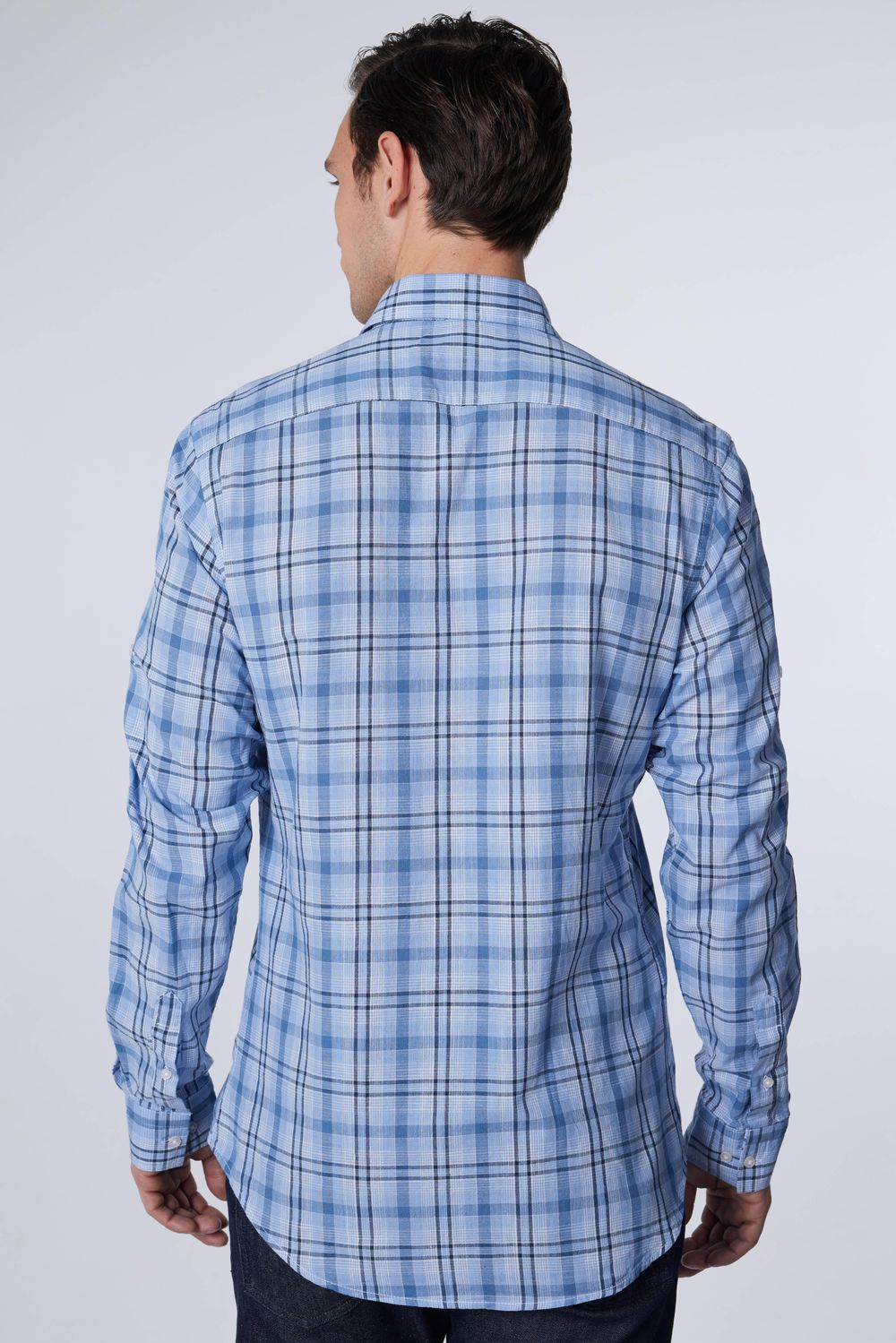 Slim Fit Dar Kalıp Kareli Keten Efekt Yazlık Erkek Gömlek
