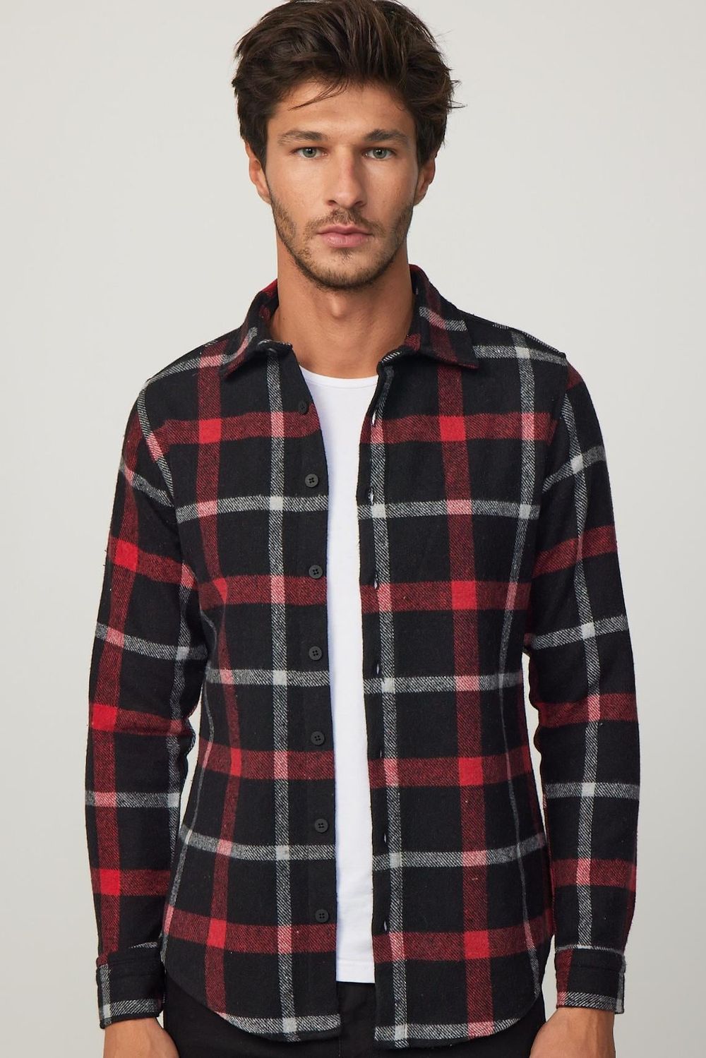 Slim Fit Dar Kesim Kareli Oduncu Erkek Gömlek