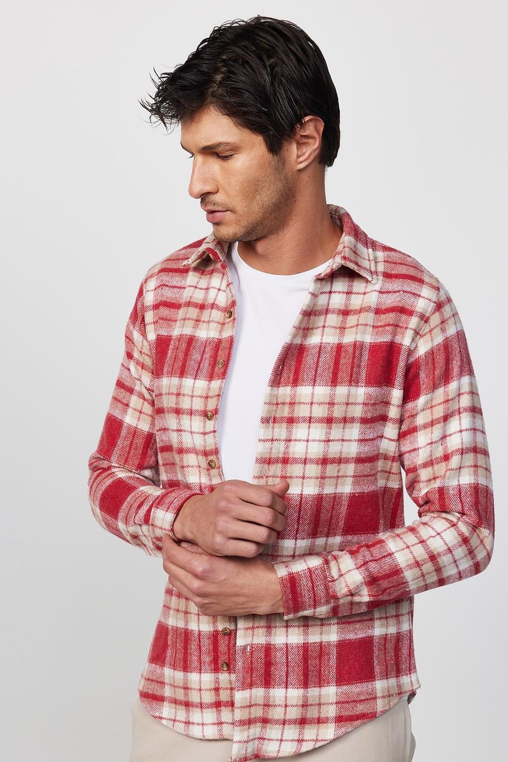 Slim Fit Dar Kesim Kareli Oduncu Erkek Gömlek
