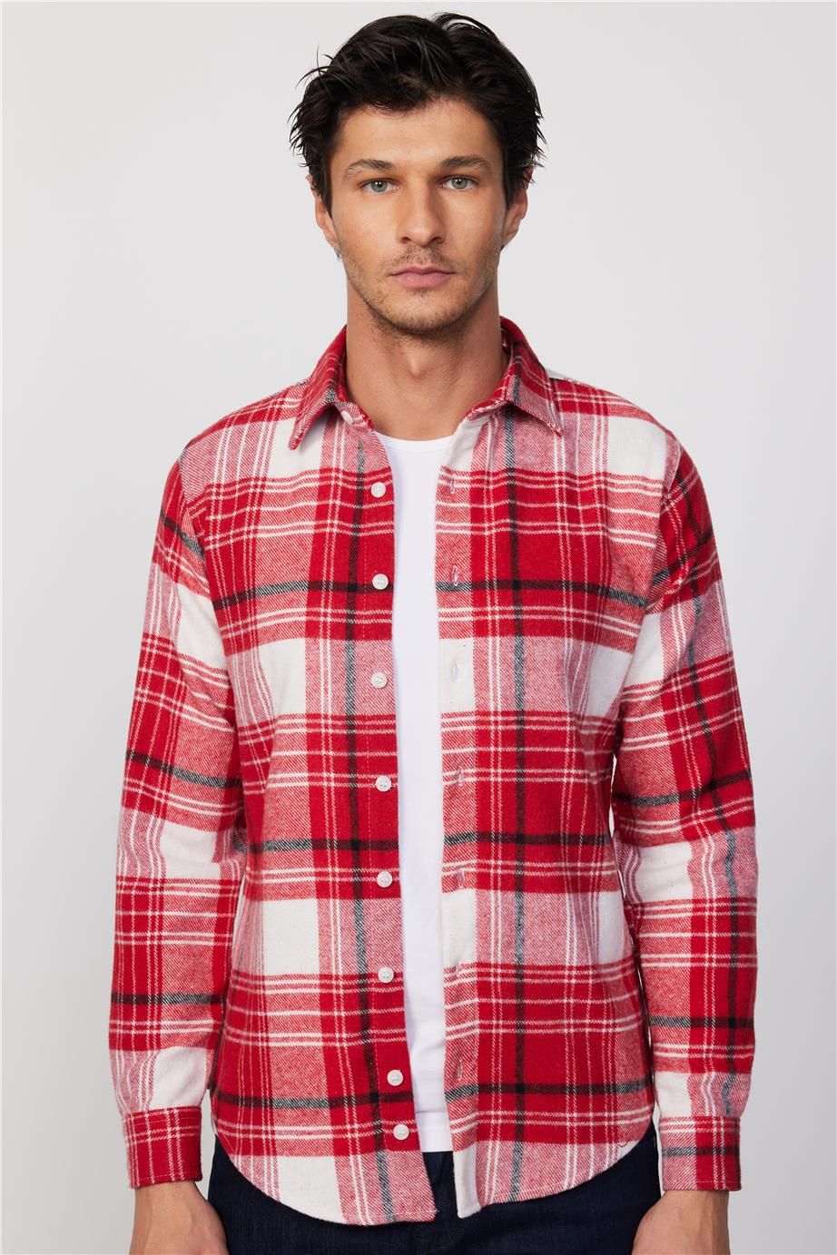 Slim Fit Dar Kesim Kareli Oduncu Erkek Gömlek