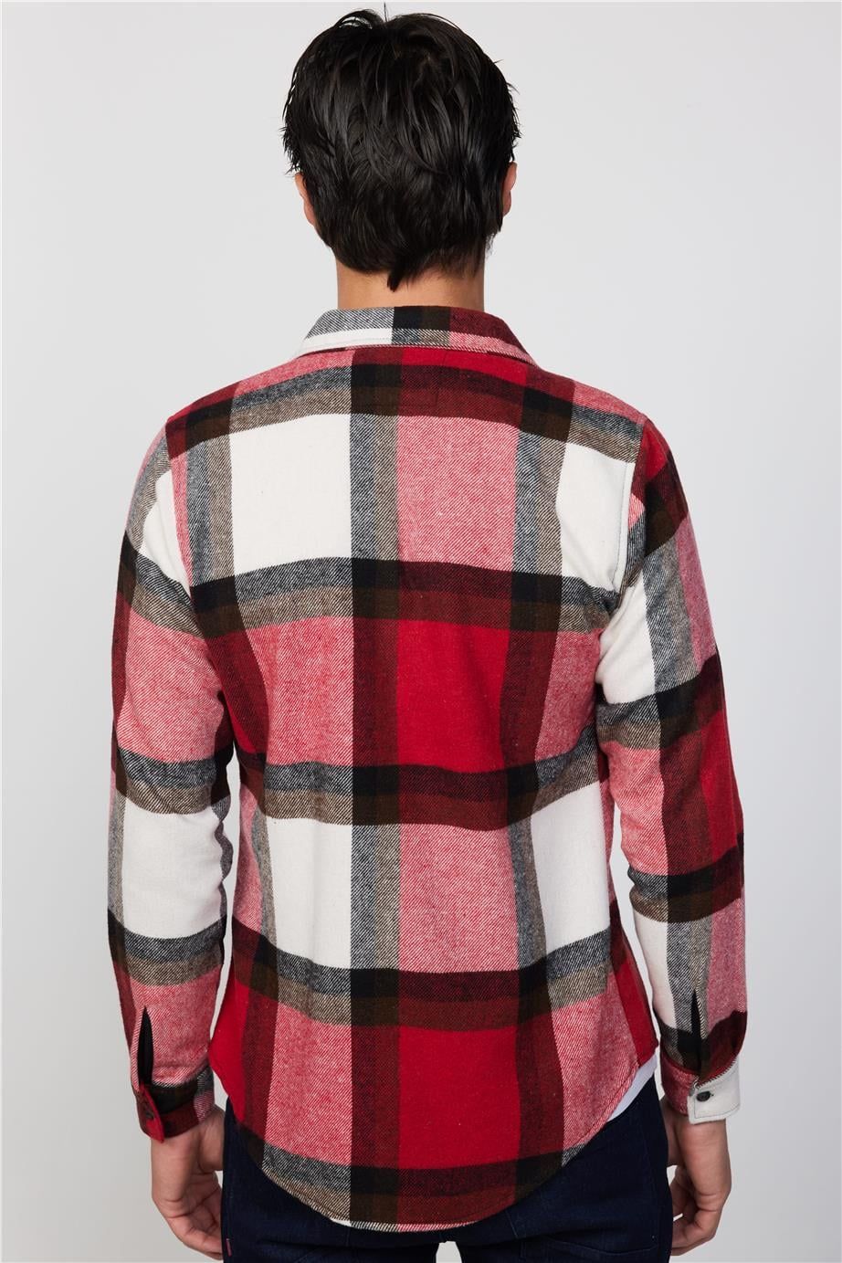 Slim Fit Dar Kesim Kareli Oduncu Erkek Gömlek