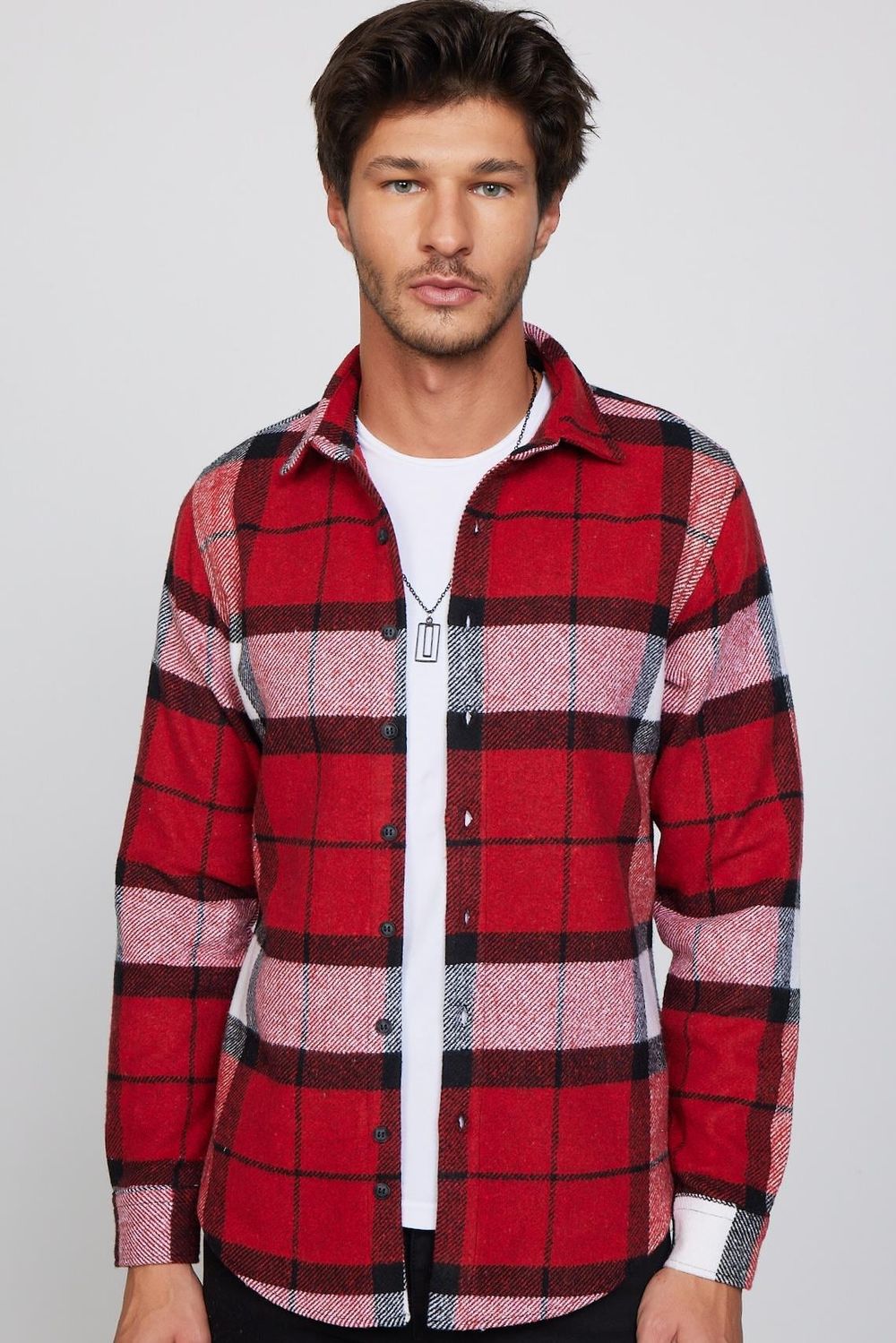 Slim Fit Dar Kesim Kareli Oduncu Erkek Gömlek