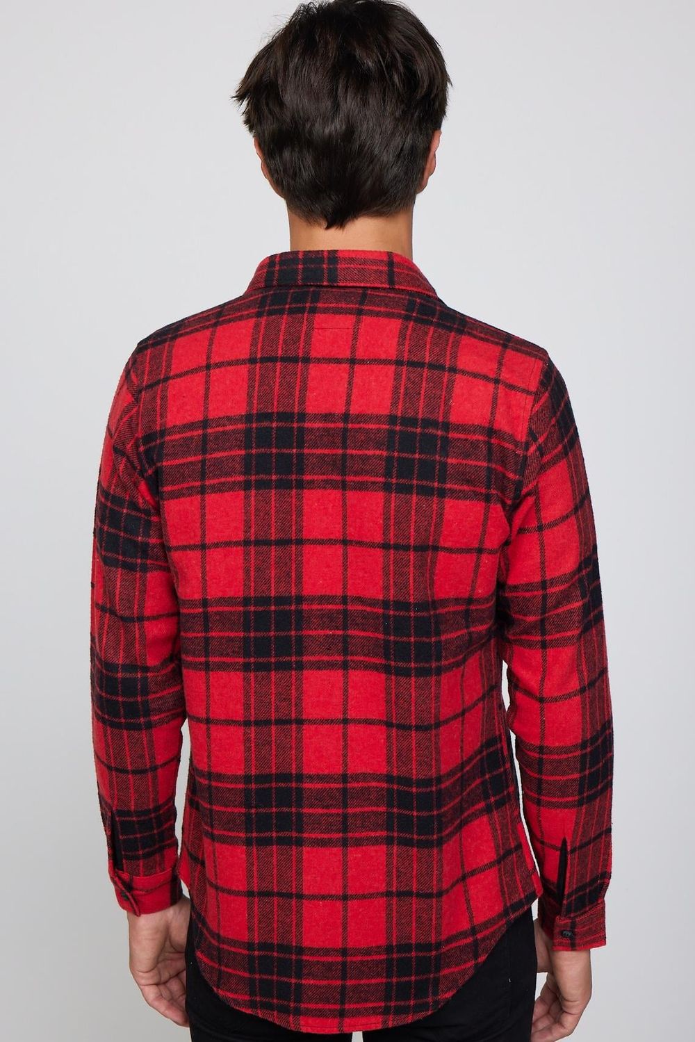 Slim Fit Dar Kesim Kareli Oduncu Kırmızı-Siyah Erkek Gömlek