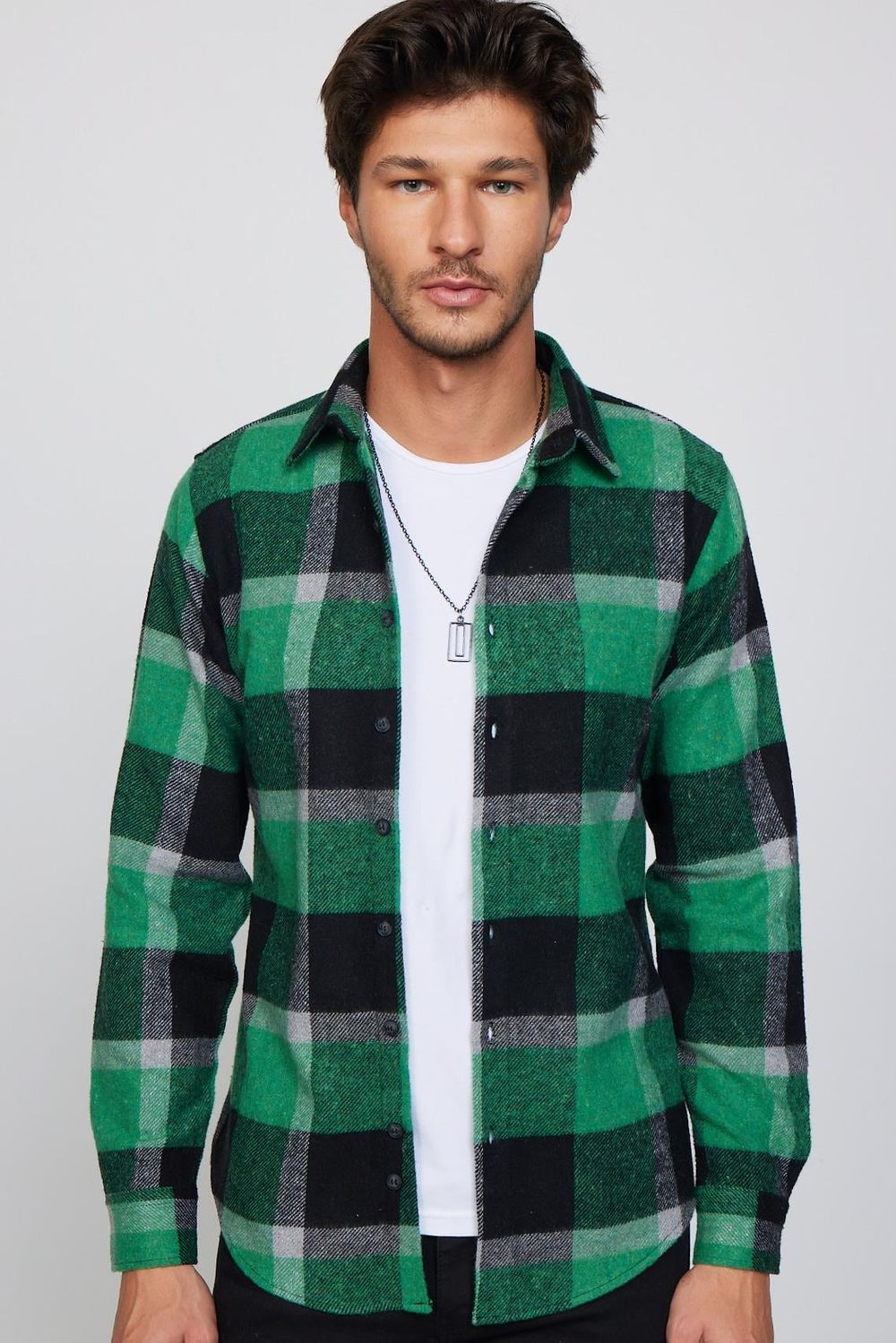 Slim Fit Dar Kesim Kareli Oduncu Erkek Gömlek